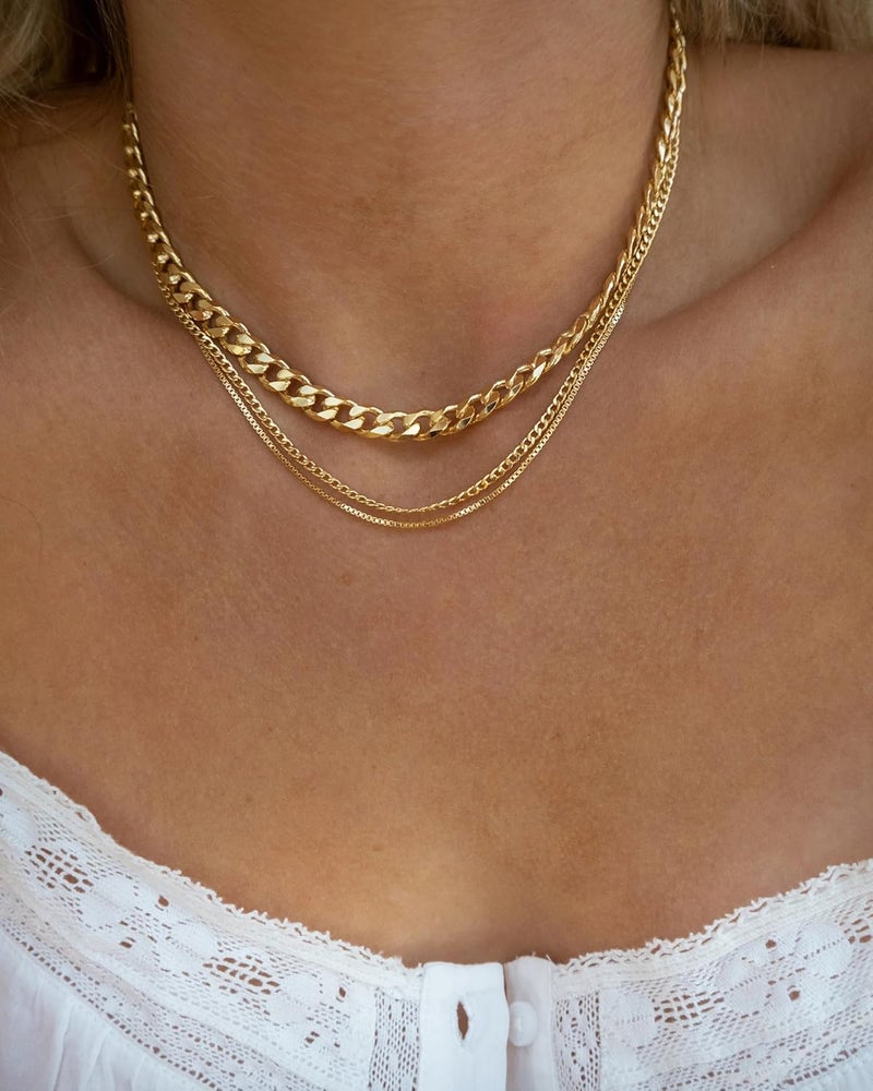 Dodder Store Gold Layered Necklaces for Women, 14K Gold Plated Dainty Gold Chain Choker Necklace Stack, Herringbone Gold Necklaces Set - Image 3